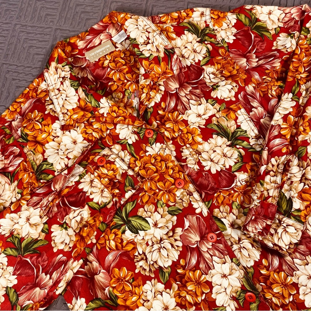 Liz Claiborne Bright Floral Cotton Blouse Size Medium EUC